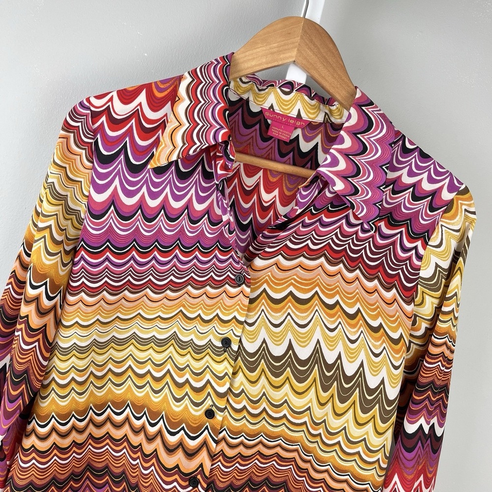 Sunny Leigh‎ Top Shirt Womens L Multicolor Psychedelic Print Y2K Festival